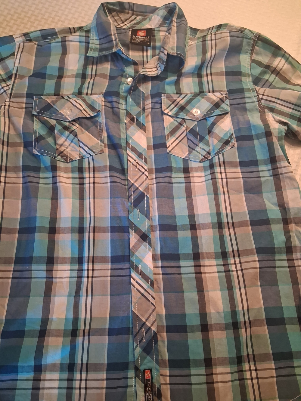 Men's Plaid Button-Down Shirt in Blue & Teal